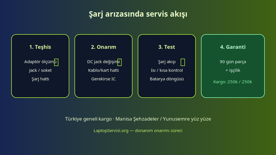 Monster Abra A5 şarj arızasında teşhis, onarım, test ve 90 gün garanti akışı